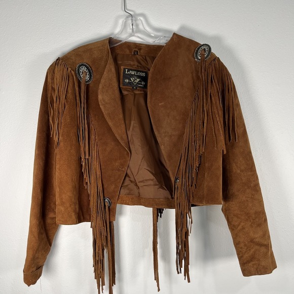 Vintage Lawless by Leather Suede Brown Fringe Western Jacket Size M Southwest - Picture 2 of 12
